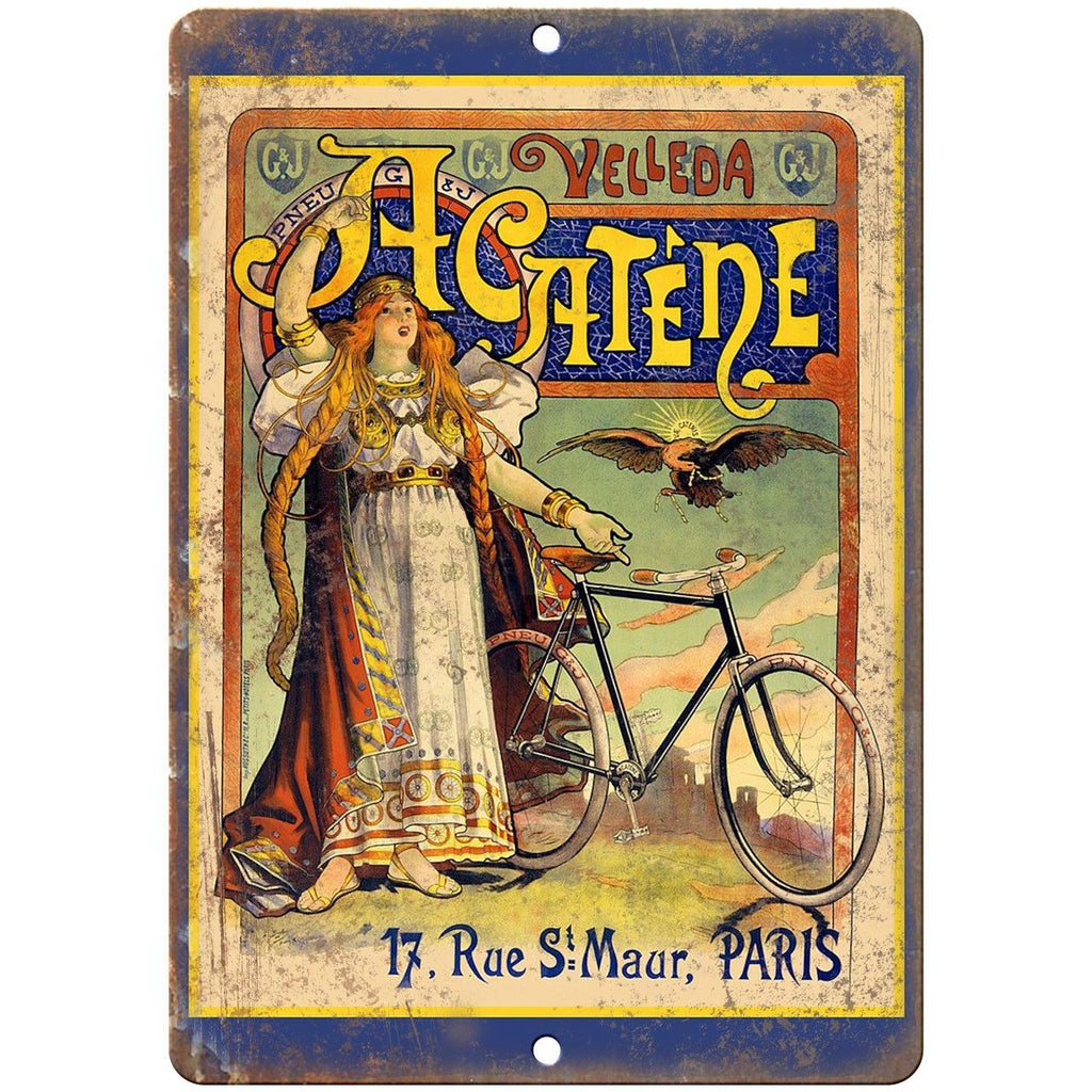 Velleda Acatene Paris Vintage Bicycle Ad 10" x 7" Reproduction Metal Sign B227