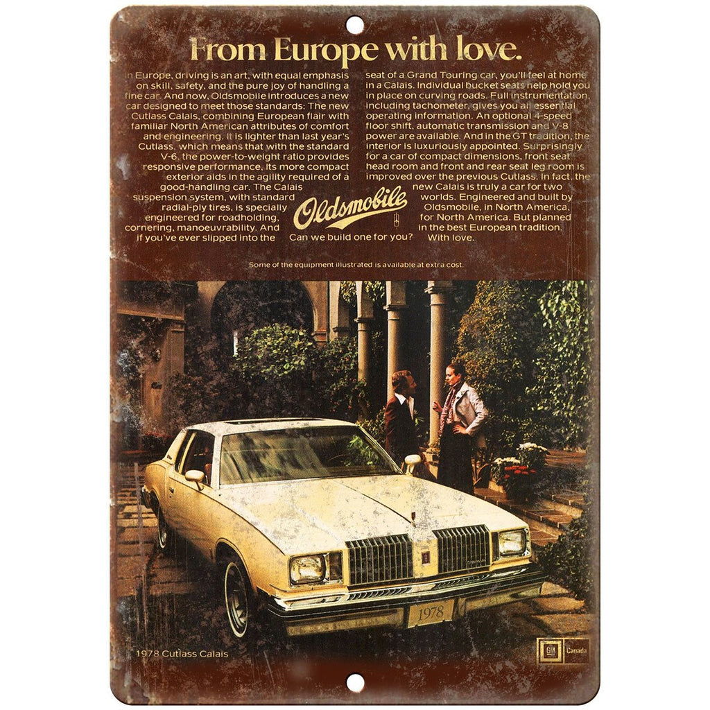 1978 Oldsmobile Cutlass Supreme European Car Ad 10" x 7" Retro Metal Sign