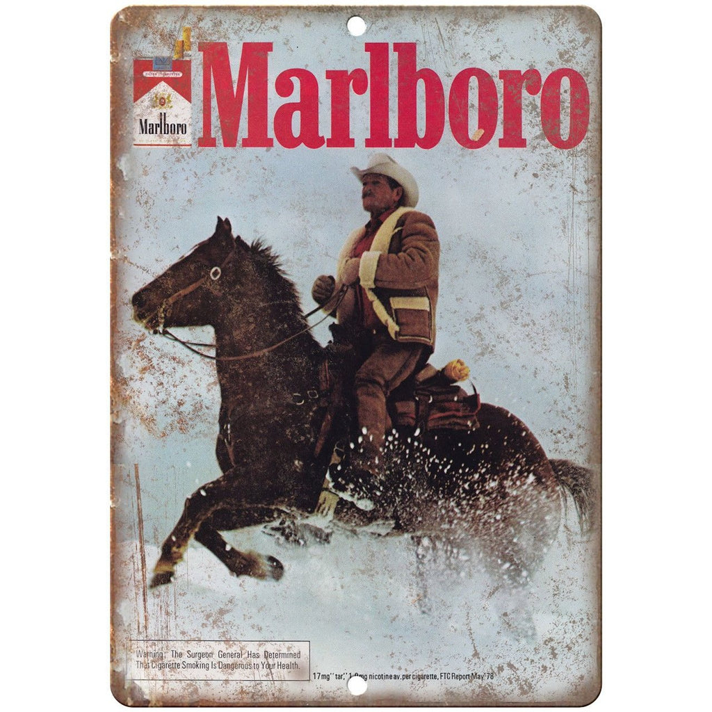 Marlboro Man Tobacco Cigarette Ad Cowboy 10" X 7" Reproduction Metal Sign Y17