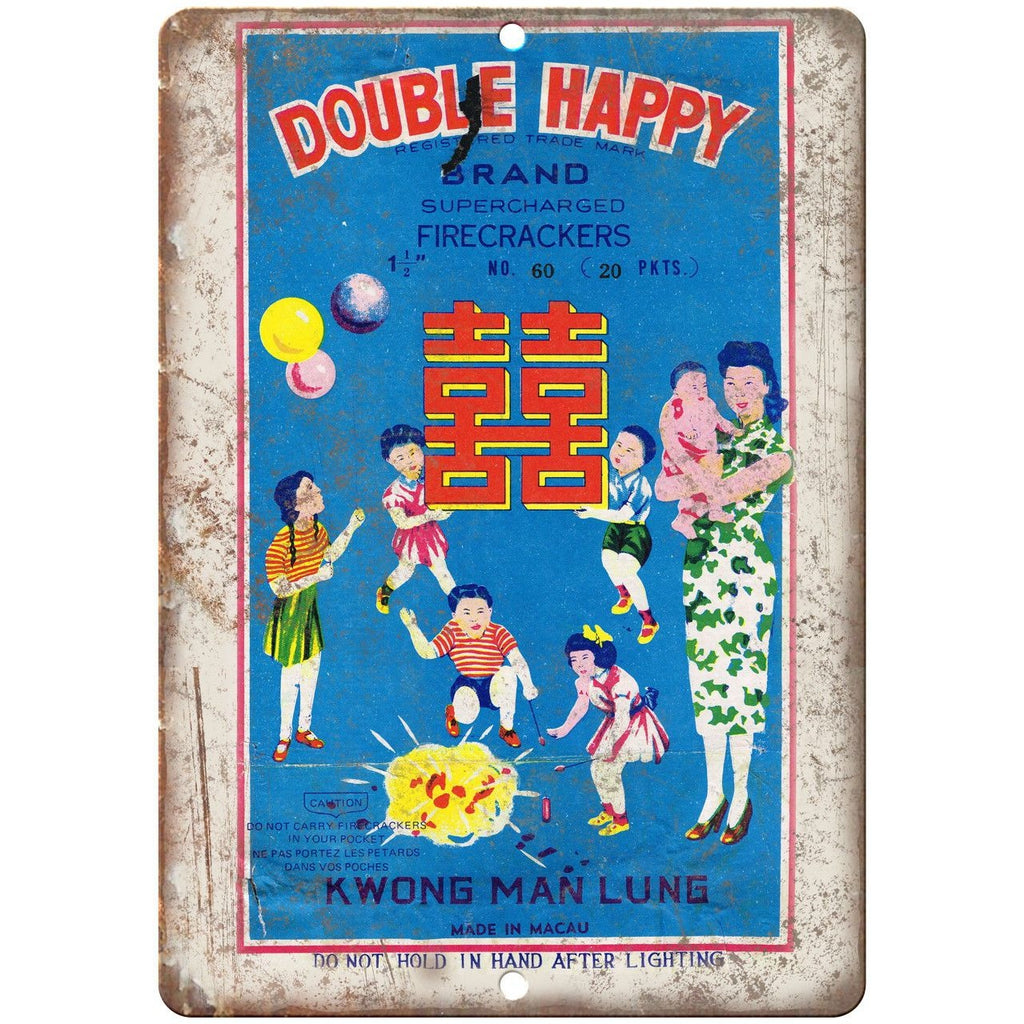 Double Happy Firecracker Package Art 10" X 7" Reproduction Metal Sign ZD111