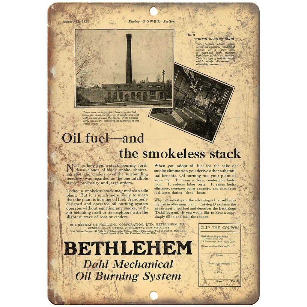 Bethlehem Motor Oil Vintage Ad 10" X 7" Reproduction Metal Sign A917