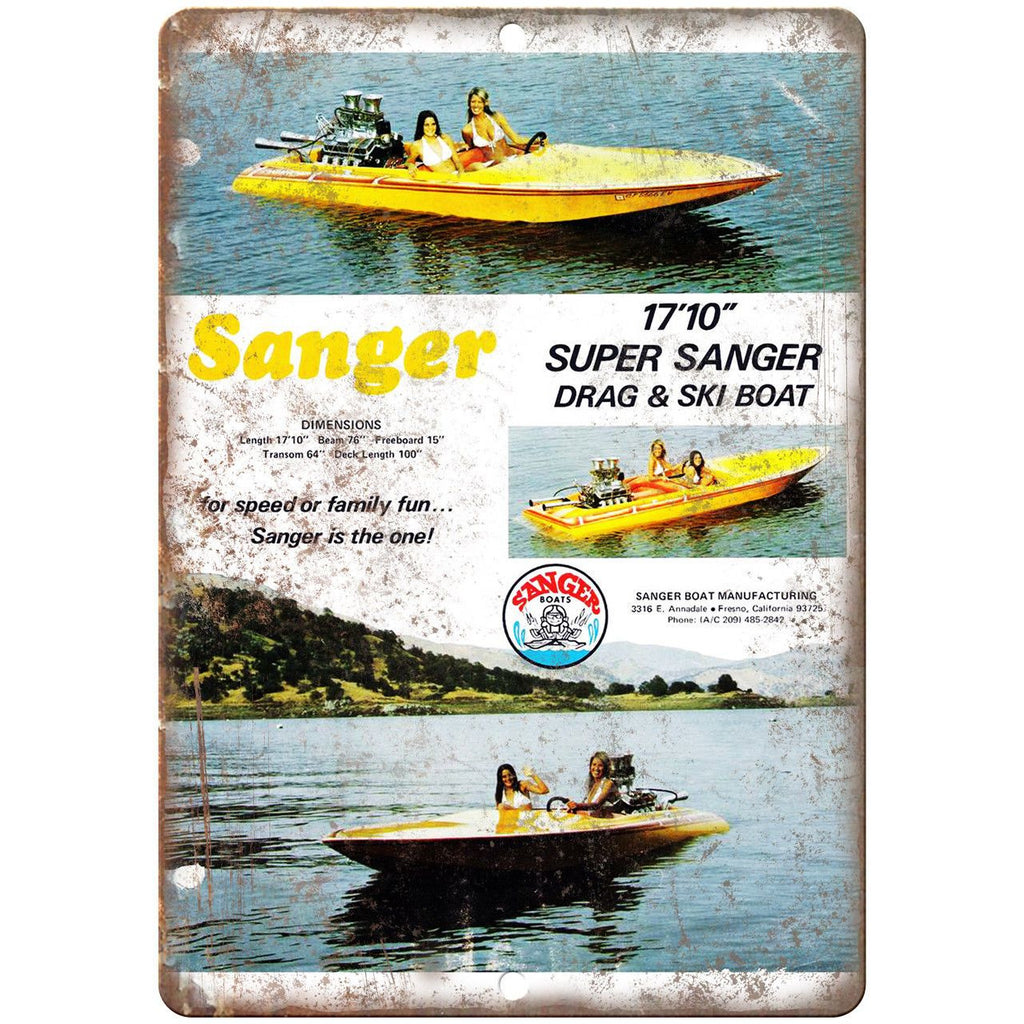 Sanger 17'10" Circle Boat Vintage Ad 10" x 7" Reproduction Metal Sign L85