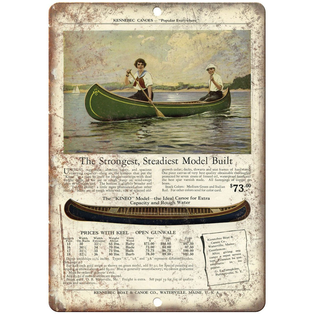 Kennebec Boat & Canoe Vintage Boat Ad 9" x 12" Reproduction Metal Sign L04