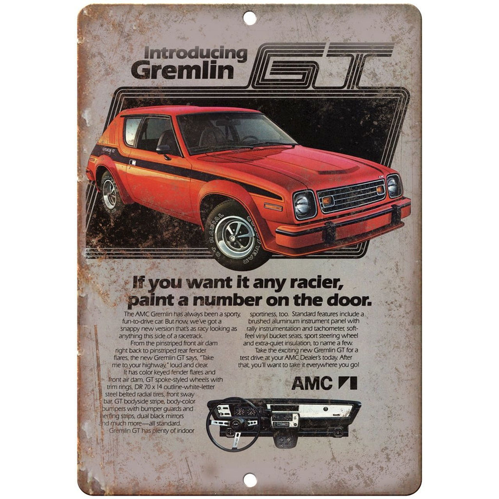 AMC Gremlin GT American Motors Corporation 10" x 7" Reproduction Metal Sign