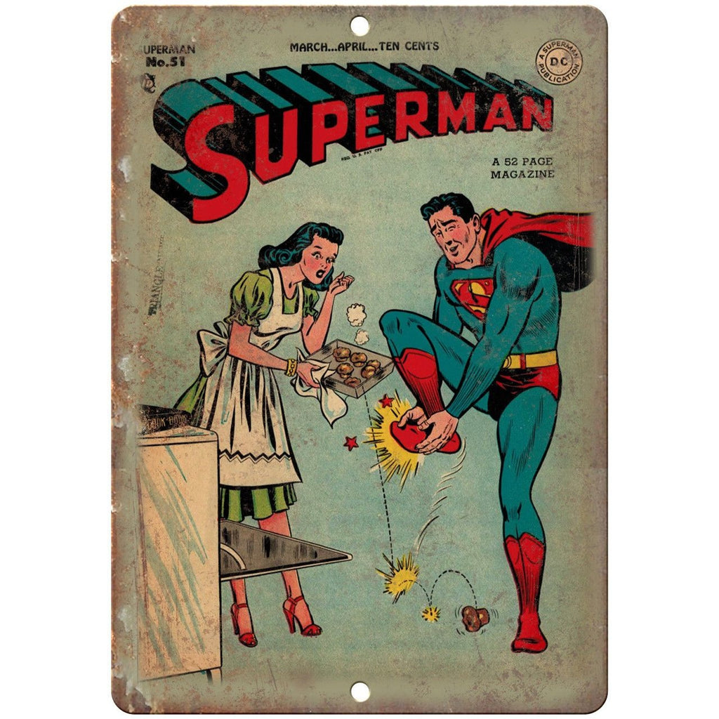 Superman Vintage Comic Strip Ad 10" X 7" Reproduction Metal Sign J267