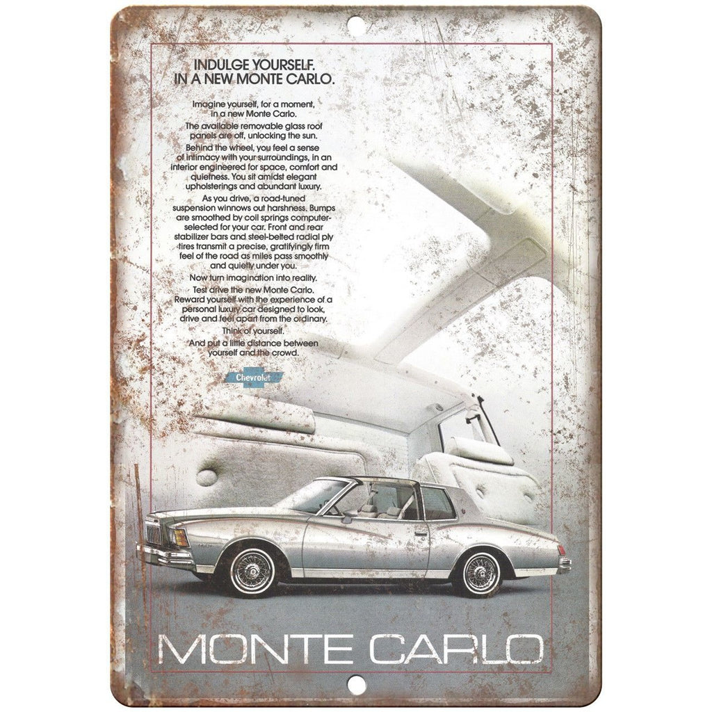 Chevy Monte Carlo Retro Print Advertisment 10" x 7" Reproduction Metal Sign