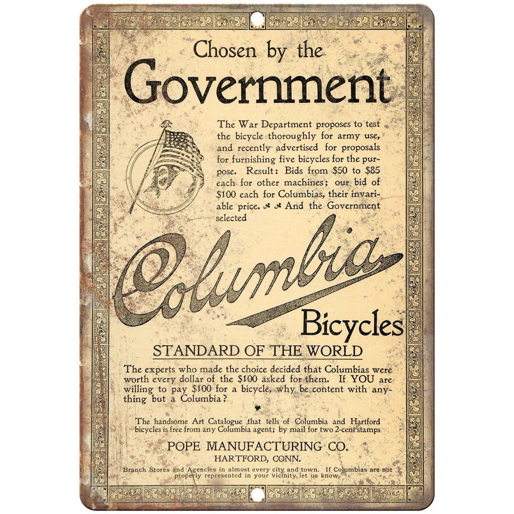 Columbia Bicycles Vintage Ad 10" x 7" Reproduction Metal Sign B385