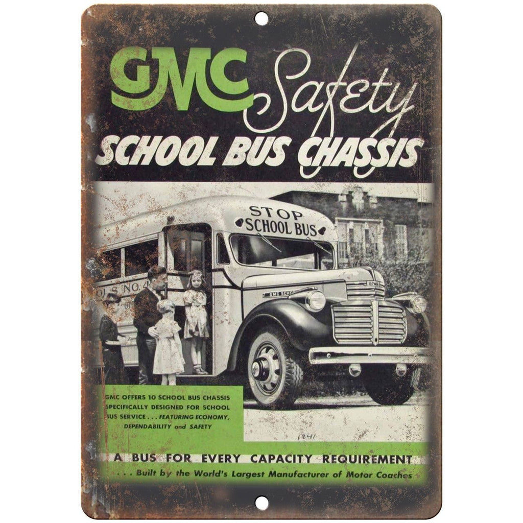 GMC Safety School Bus Chassis Vintage Ad 10" x 7" Reproduction Metal Sign A178