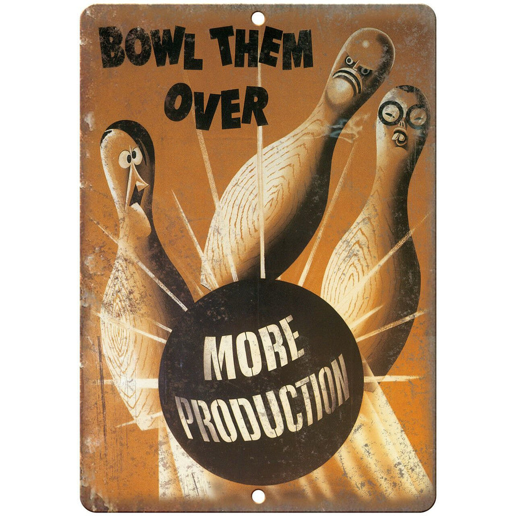 Bowl Over Them Vintage War Poster Art 10" x 7" Reproduction Metal Sign M102