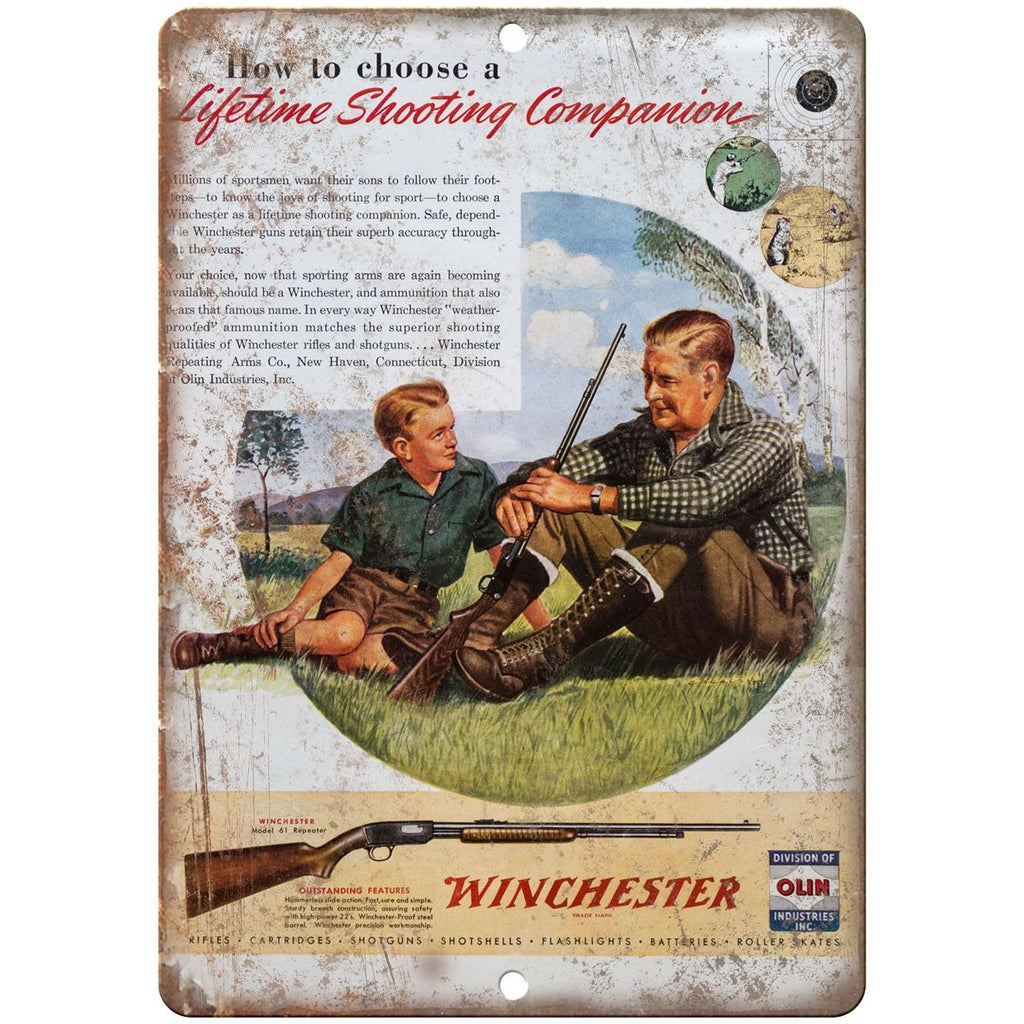 Winchester rifle vintage ad 10" x 7" reproduction metal sign