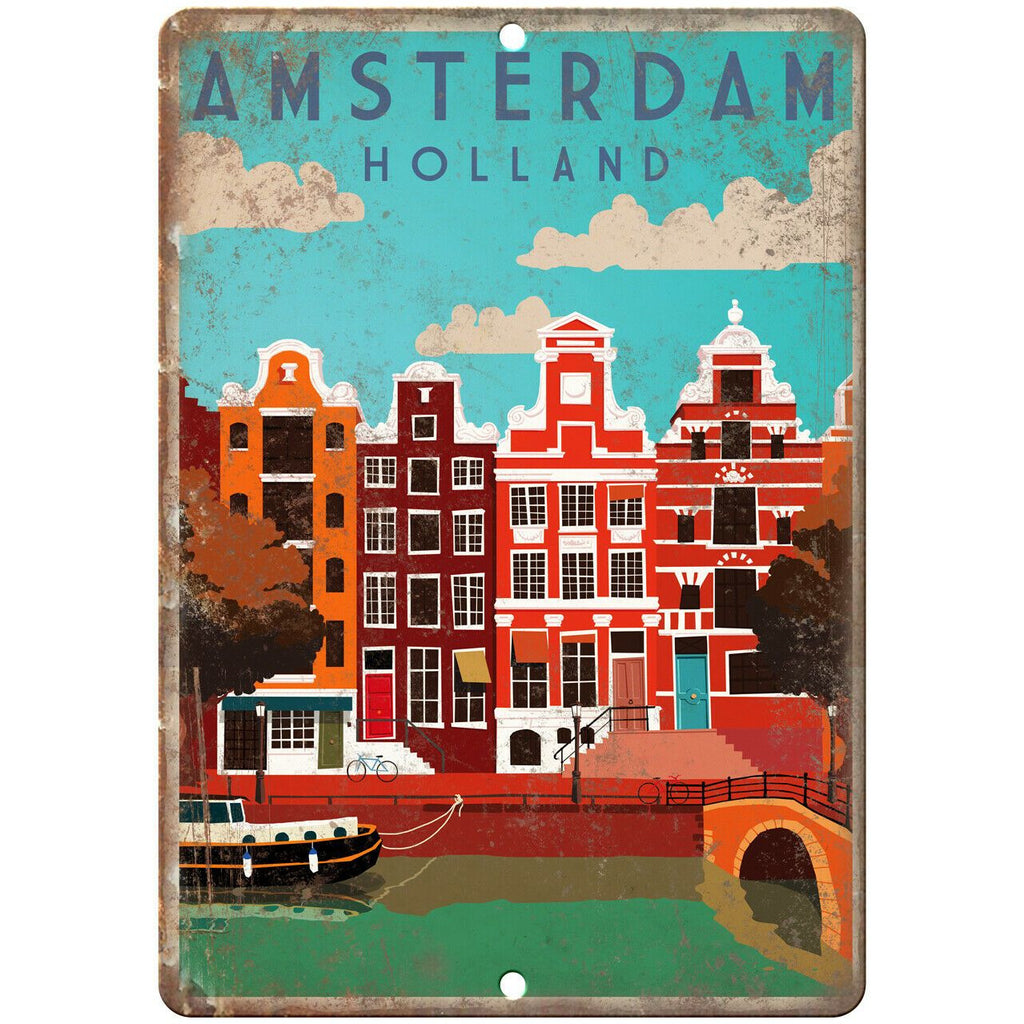 Amsterdam Holland Vintage Travel Poster Art 10" x 7" Reproduction Metal Sign T24