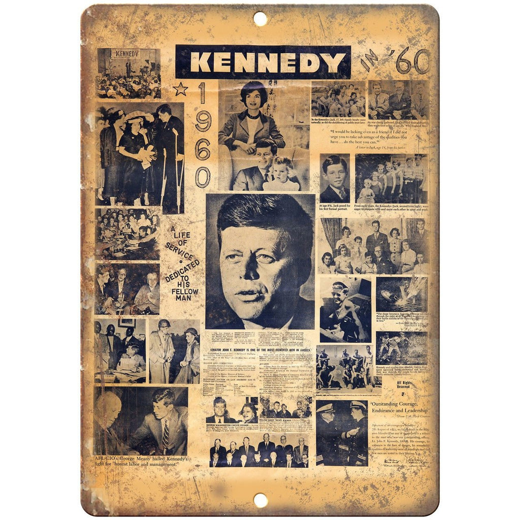 John F Kennedy Collage 1960 Magazine 10" X 7" Reproduction Metal Sign ZC06