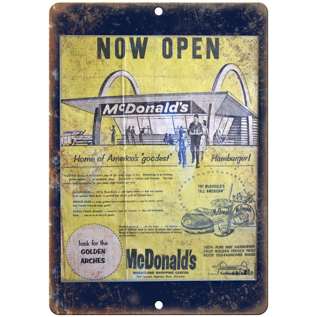 McDonalds Golen Arches Hamburger Ad 10" X 7" Reproduction Metal Sign N218