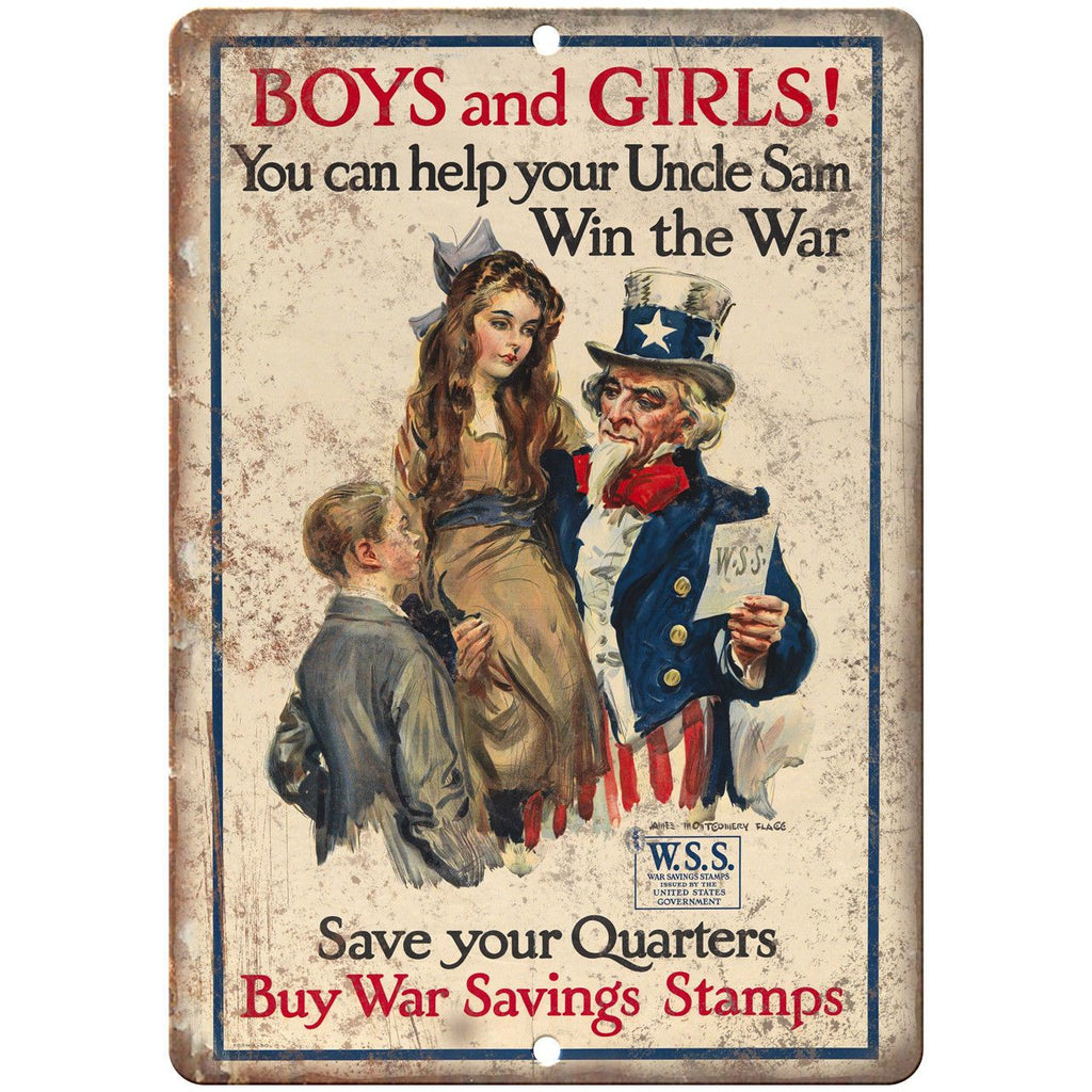 War Savings Stamps Uncle Sam Vintage Poster 10" x 7" Reproduction Metal Sign M94