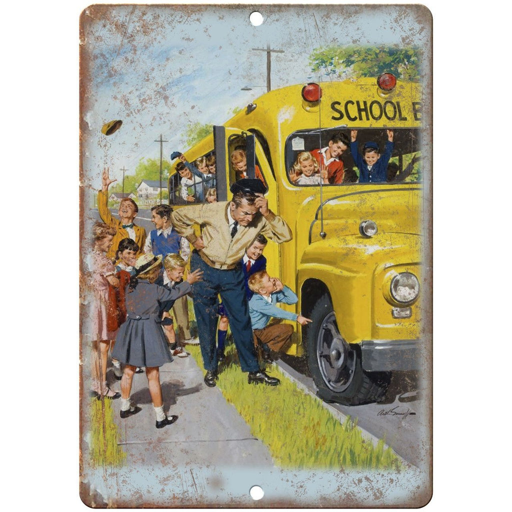 Vintage School Bus Elementary School 10" x 7" Reproduction Metal Sign A152