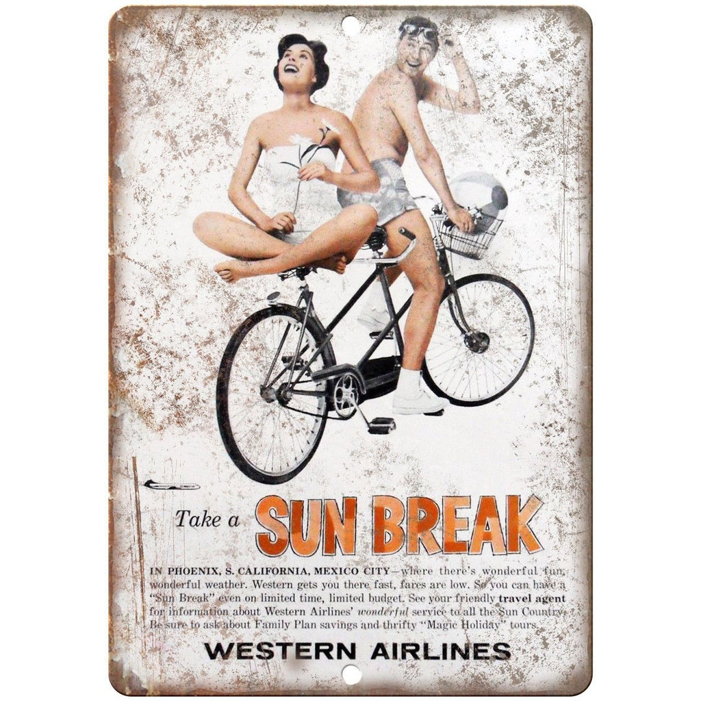 Western Airlines Sun Break Bicycle Ad 10" x 7" Reproduction Metal Sign B274