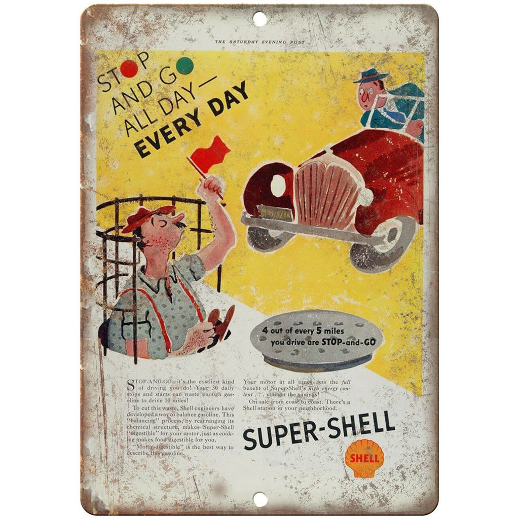 Super Shell Motor Oil Vintage Ad 10" X 7" Reproduction Metal Sign A759