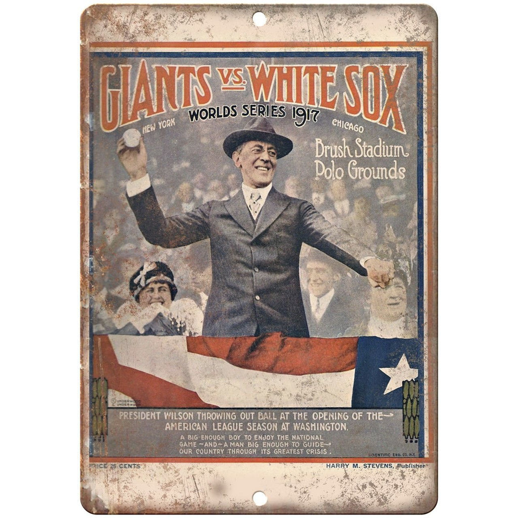 Brush Stadium 1917 Giants vs. White Sox 10" x 7" Reproduction Metal Sign X24