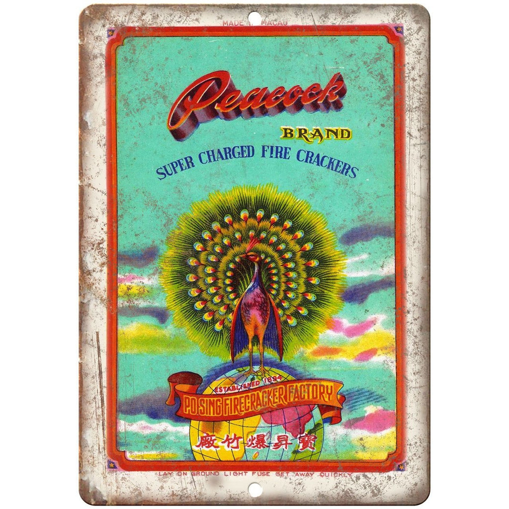 Peacock Brand FireCracker Package Art 10" X 7" Reproduction Metal Sign ZD69