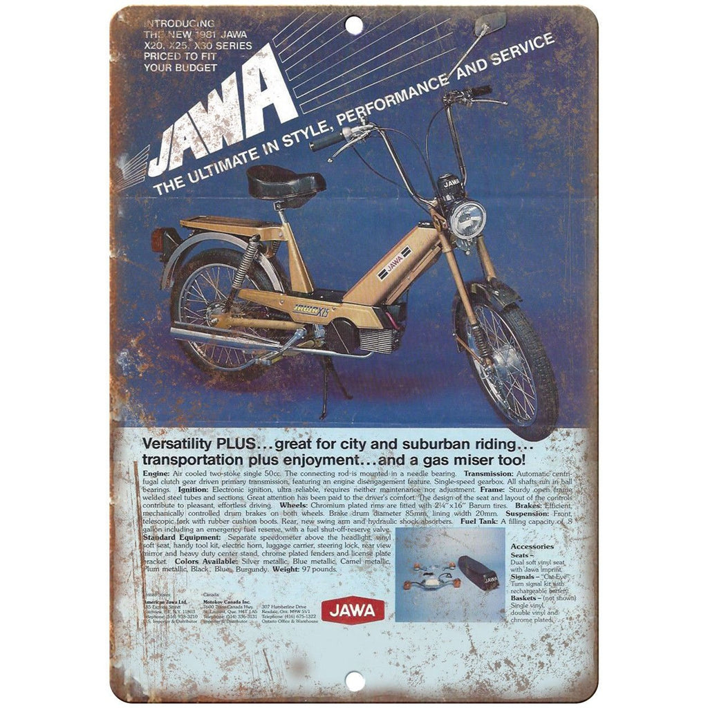 Jawa Moped Vintage Motorcycle Ad 10" x 7" Reproduction Metal Sign A455