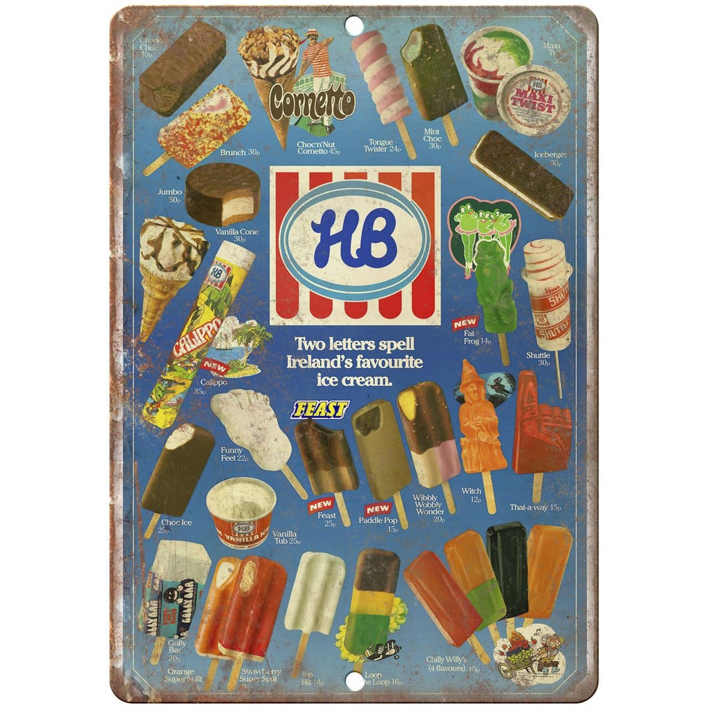 HB Ice Cream Ireland 80's Menu 10" x 7" Reproduction Metal Sign N31
