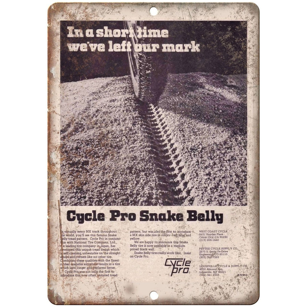 Cycle Pro Snake Belly BMX - 10" x 7" Metal Sign Vintage Look Reproduction