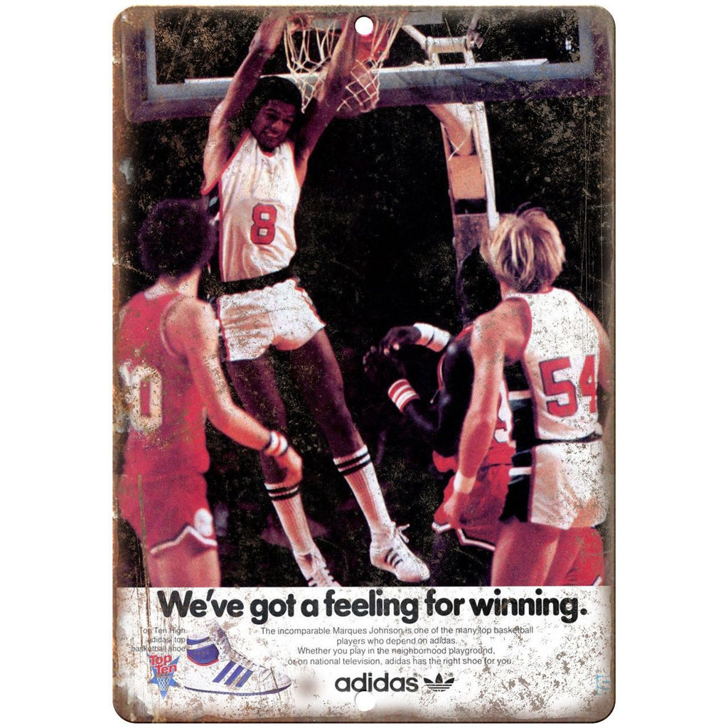 Adidas Marques Johnson Basketball Sneaker Ad 10"X7" Reproduction Metal Sign ZE56