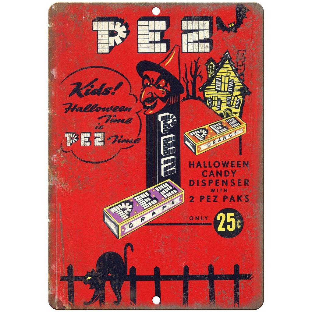 PEZ Candy Dispenser Halloween Time Ad 10" X 7" Reproduction Metal Sign N68