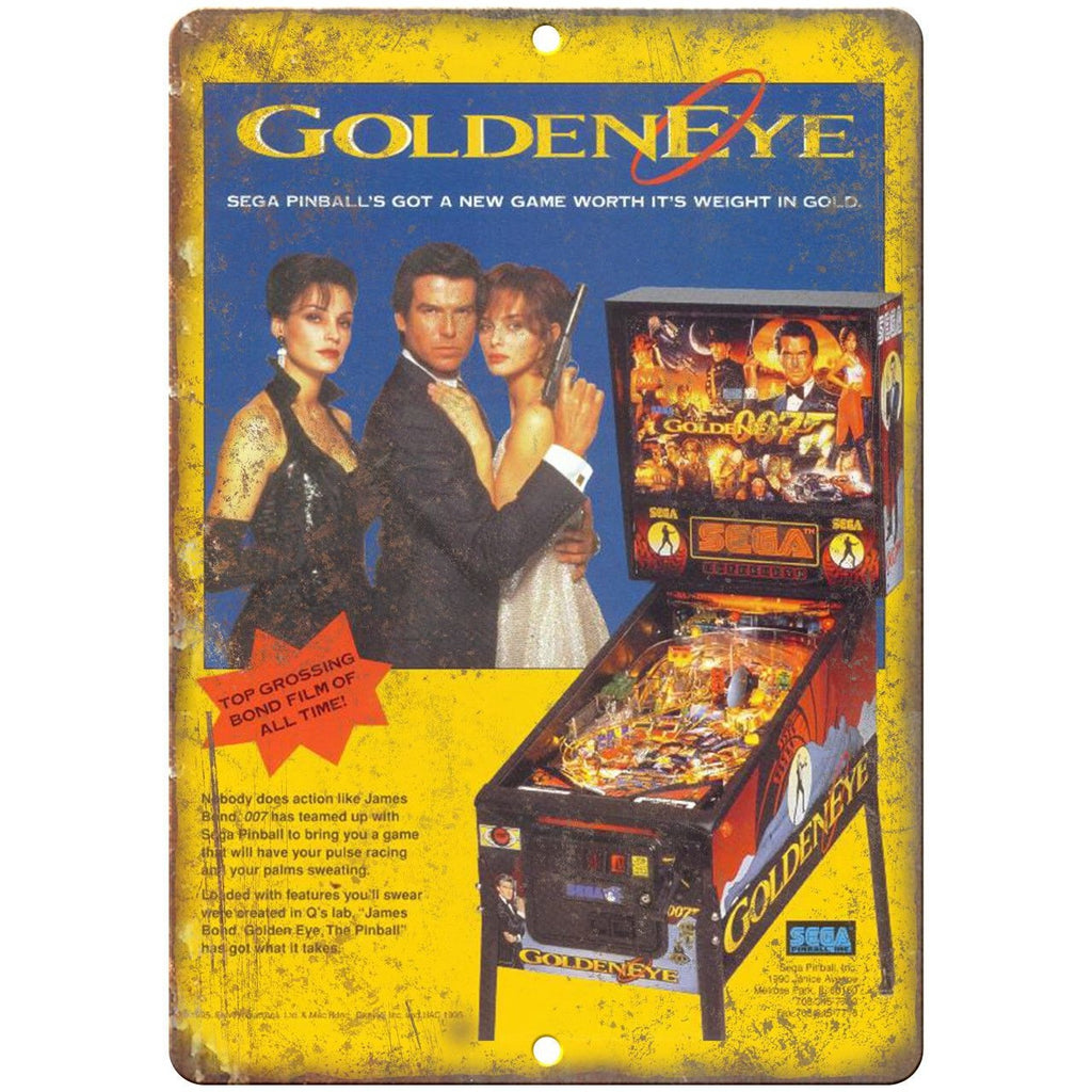 Sega Pinball Machine Golden Eye James Bond 10" X 7" Reproduction Metal Sign G100
