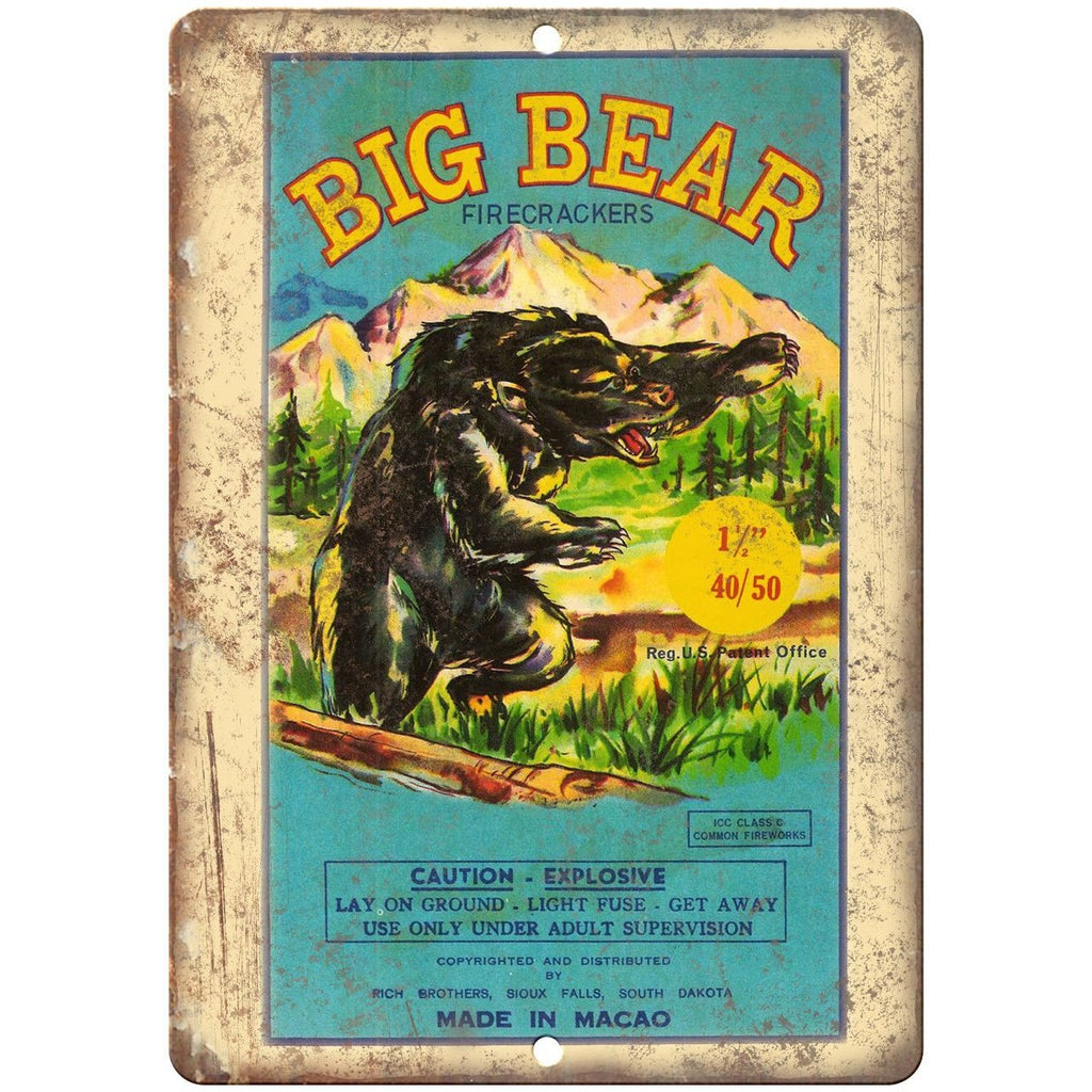 Big bear Firecrackers Package Art 10" X 7" Reproduction Metal Sign ZD42