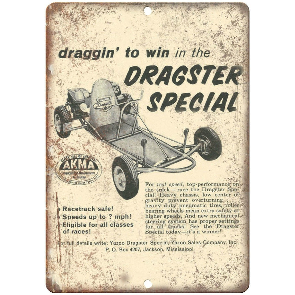 AKMA Dragster Special Yazoo Go Kart 10" x 7" Reproduction Metal Sign A338