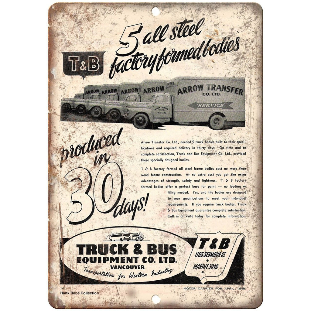 T&B Truck & Bus Equipment Co Vancouver 10" x 7" Reproduction Metal Sign A171