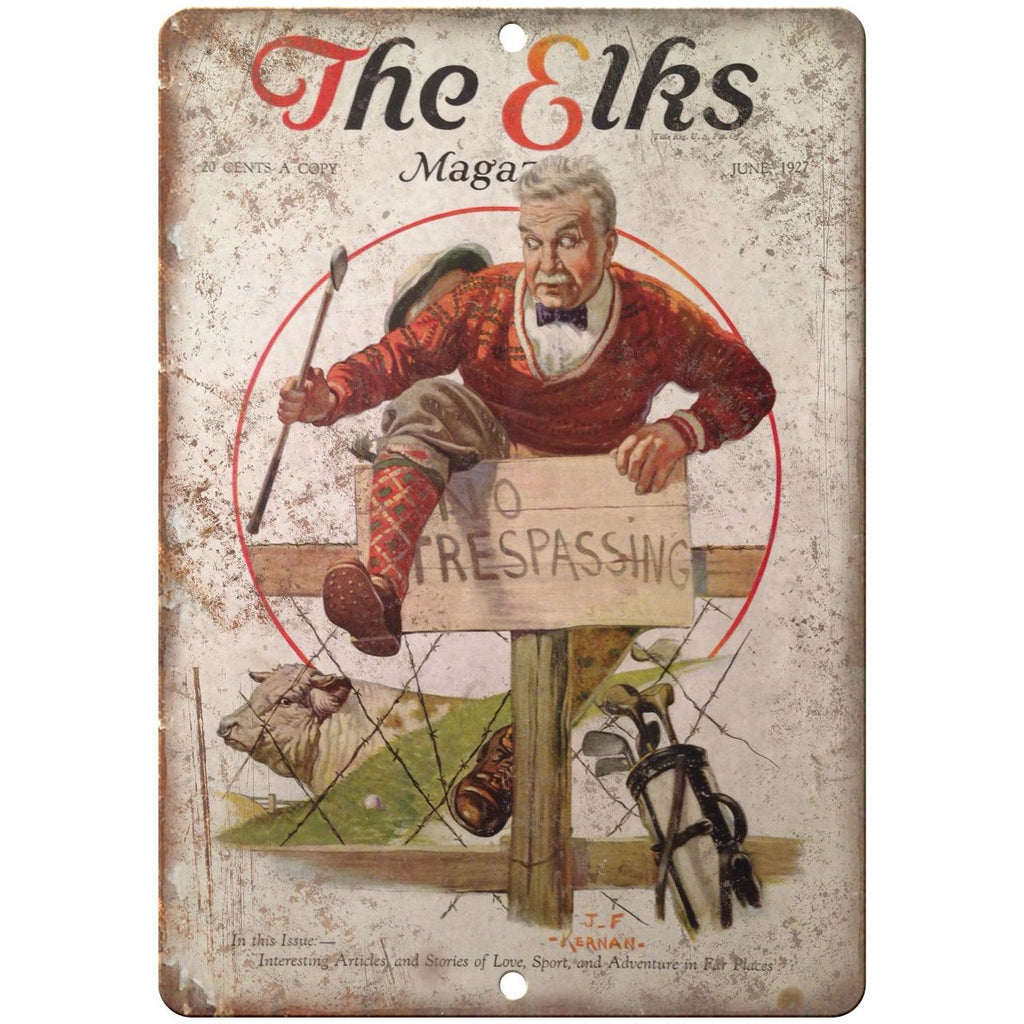 The Elks Magazine Golf vintage ad No Tresspassing 10" x 7" retro metal sign