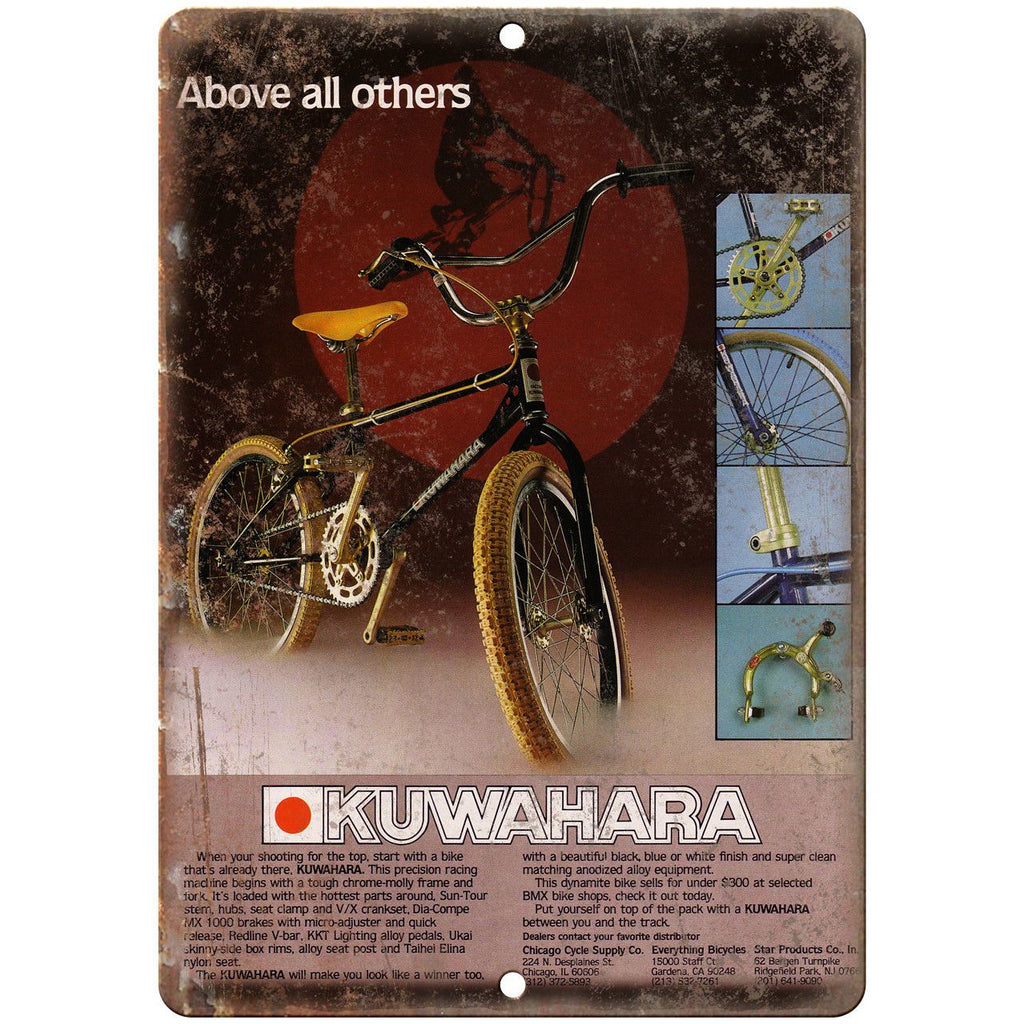 Kuwahara BMX Racing Vintage Bicycle Ad 10" x 7" Reproduction Metal Sign B463