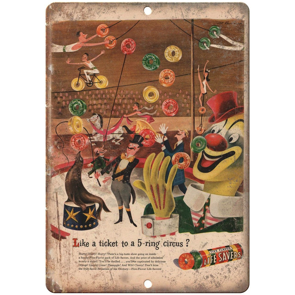 Life Savers Clown Vintage Circus Ad 10" X 7" Reproduction Metal Sign ZH81