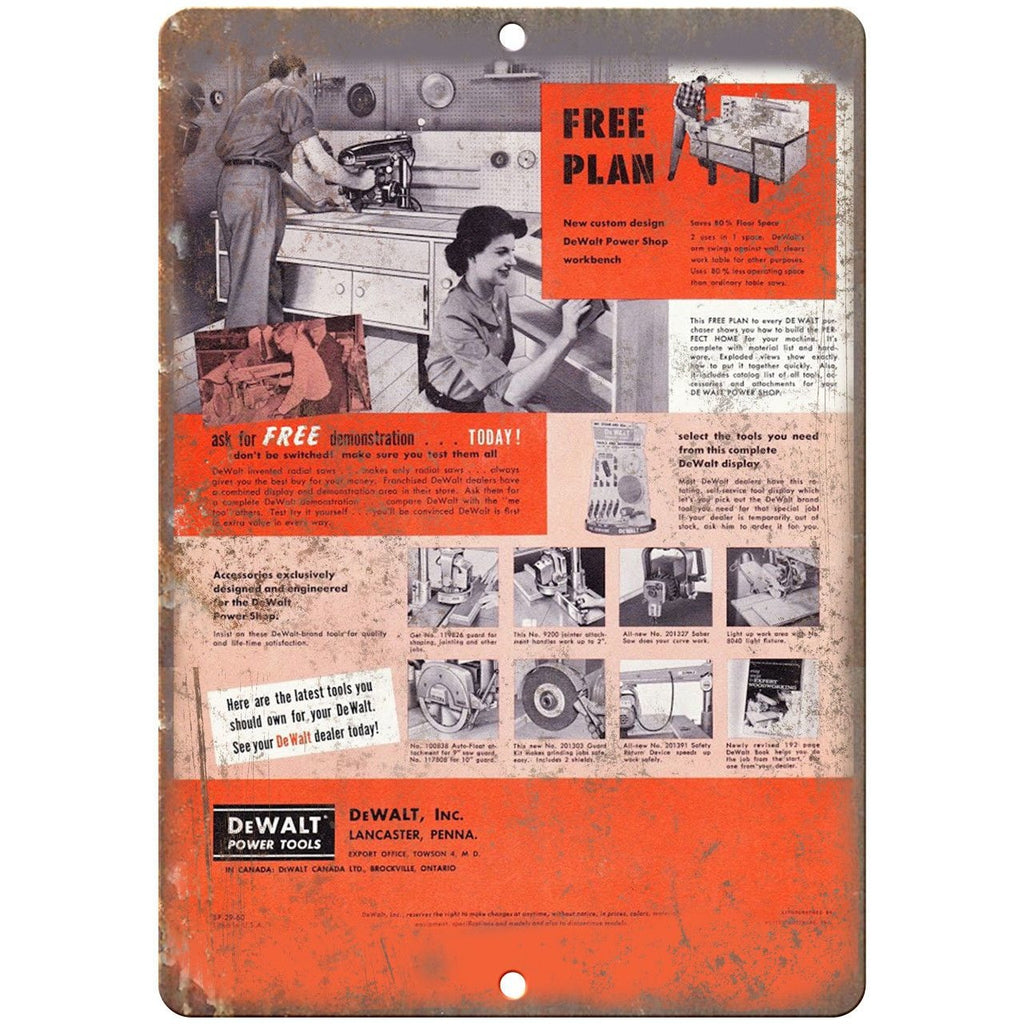 Dewalt Power Tools Free Plan Vintage Print Ad - 10" x 7" Retro Look Metal Sign