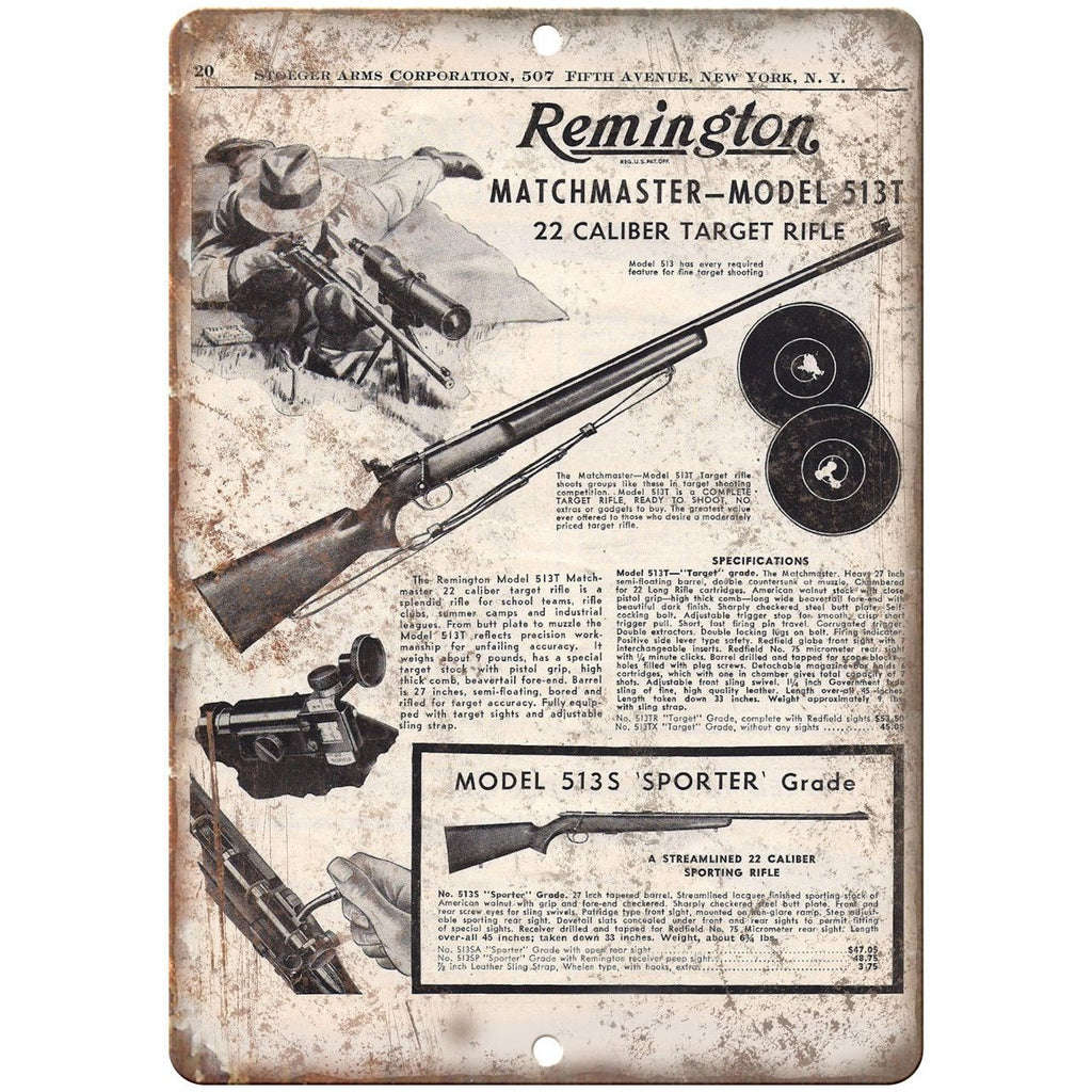 Remington Manchester Model 5135 22 Caliber Vintage Ad 10" x 7" Metal Sign