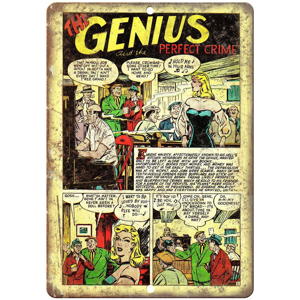 The Genius and the Perfect Crime Comic Art 10" X 7" Reproduction Metal Sign J337