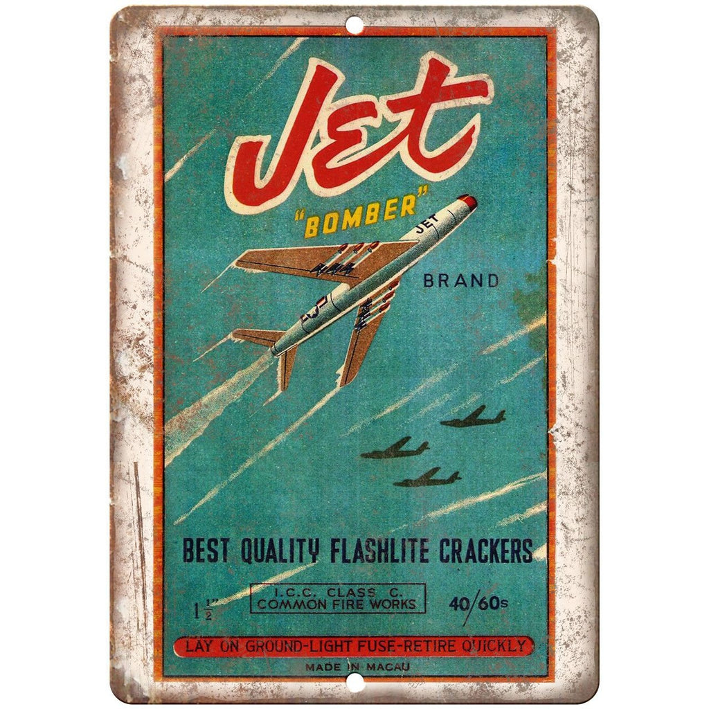 Jet bomber Brand Firecrackers Package Art 10" X 7" Reproduction Metal Sign ZD63
