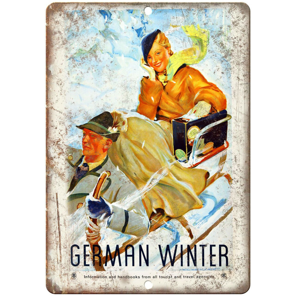 German Winter Travel Poster Art 10" x 7" Reproduction Metal Sign T80