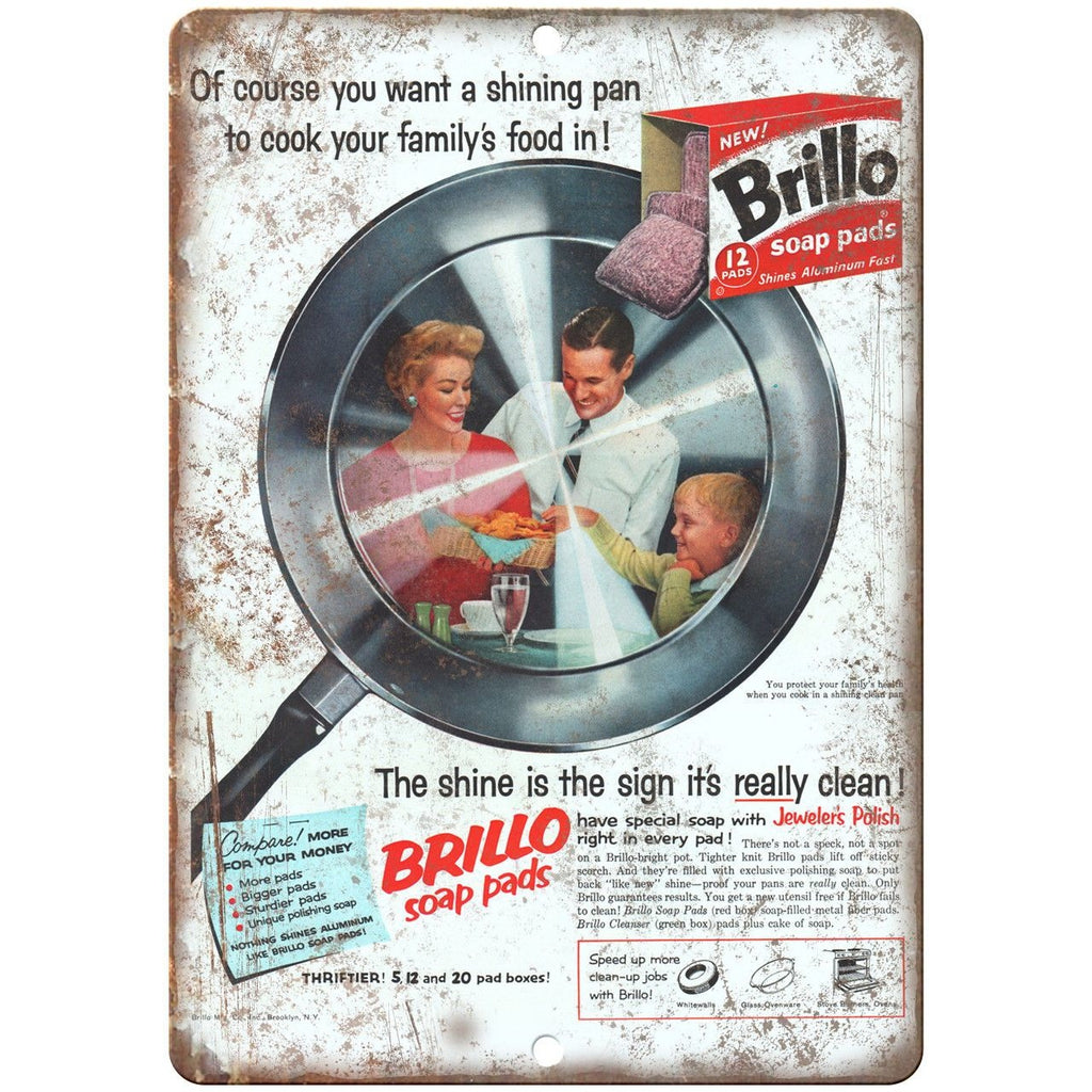 Brillo Soap Pads Vintage Dishwashing Ad 10" X 7" Reproduction Metal Sign ZF21
