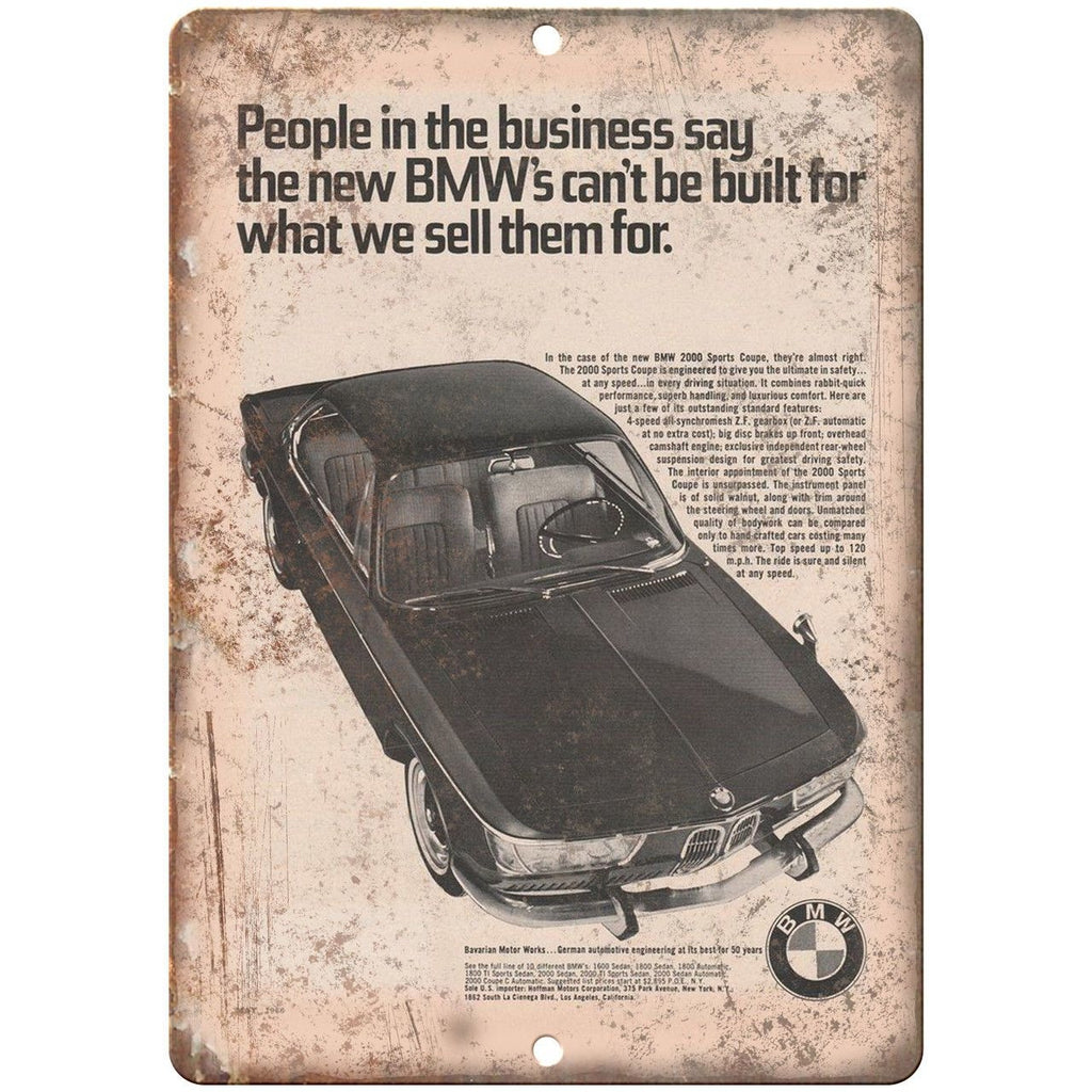 BMW 2000 Sports Coupe Bavarian Motor 10" x 7" Reproduction Metal Sign A106