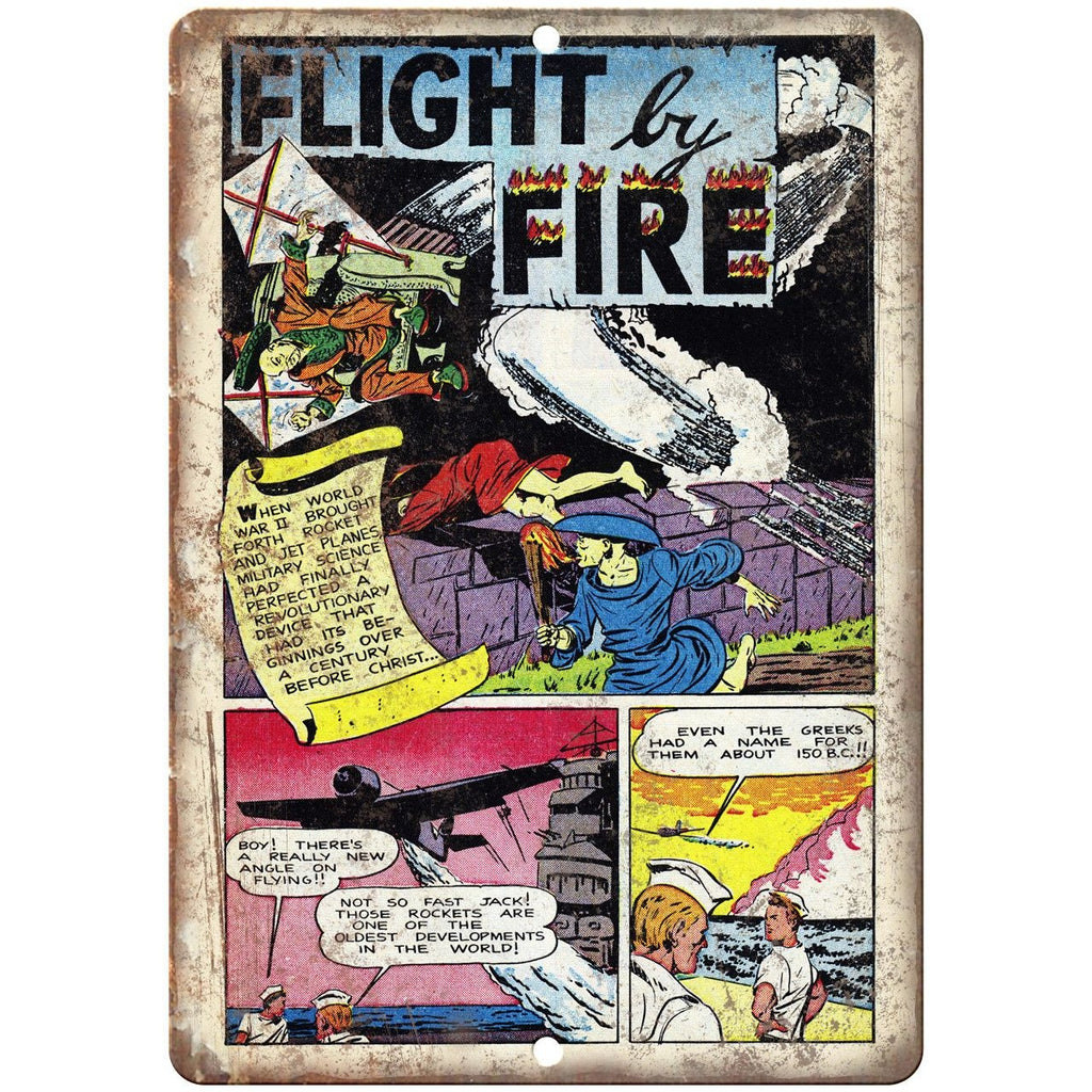 Flight By Fire Comic Strip Art 10" X 7" Reproduction Metal Sign J496