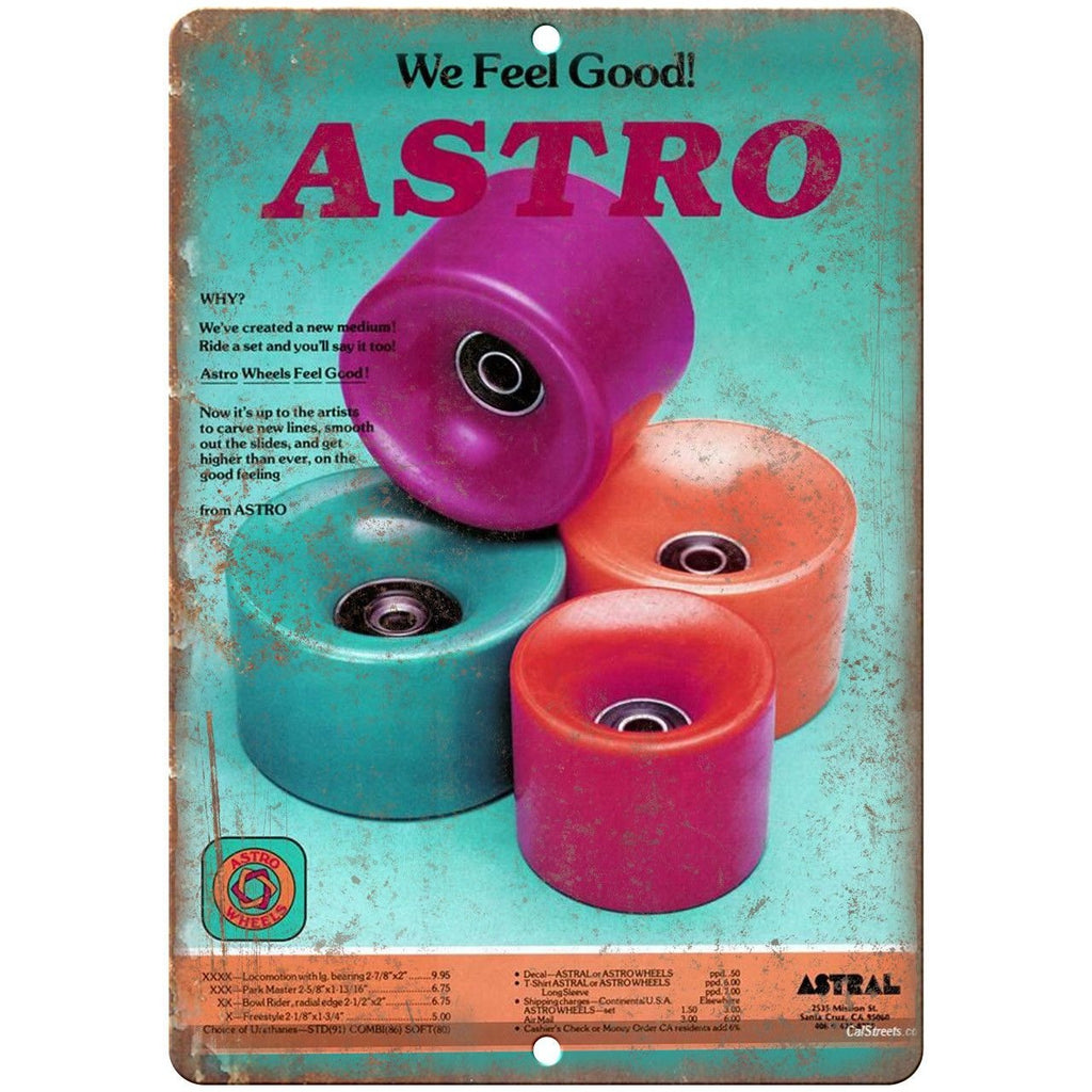 Astro Wheels Vintage Skateboard Ad 10" x 7" Reproduction Metal Sign