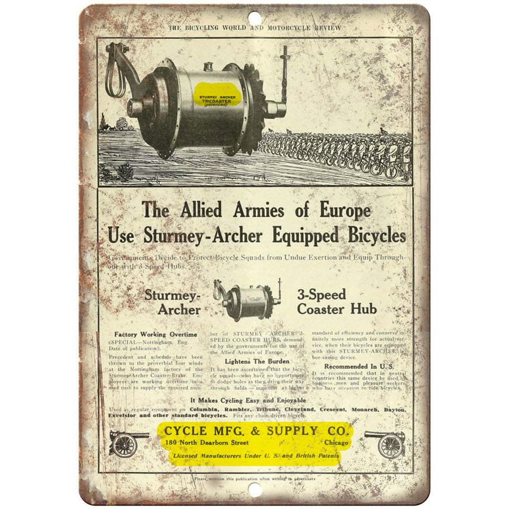 Sturmey Archer Bicycle Gear Vintage Ad 10" x 7" Reproduction Metal Sign B194