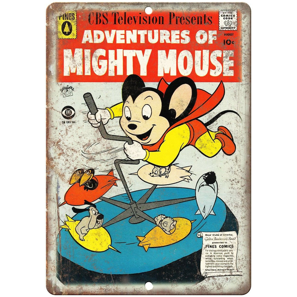 Pines Comics Adventures of Mighty Mouse 10" X 7" Reproduction Metal Sign J246
