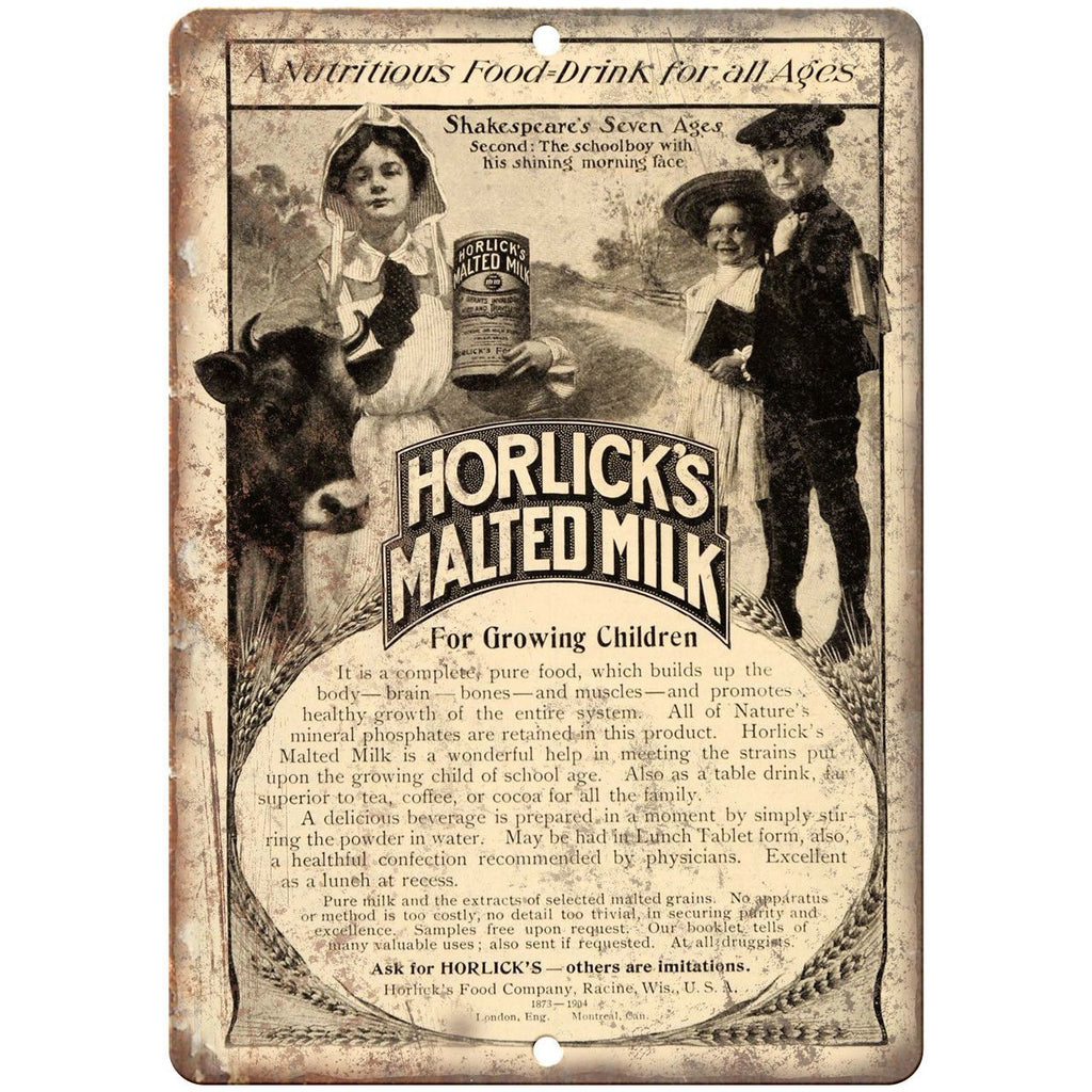 Horlick's Malted Milk Vintage Ad 10" X 7" Reproduction Metal Sign N288