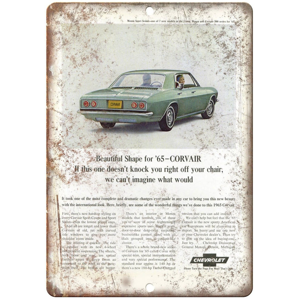 1965 Chevy Corvair Vintage Print Ad Retro Look 10" x 7" Reproduction Metal Sign