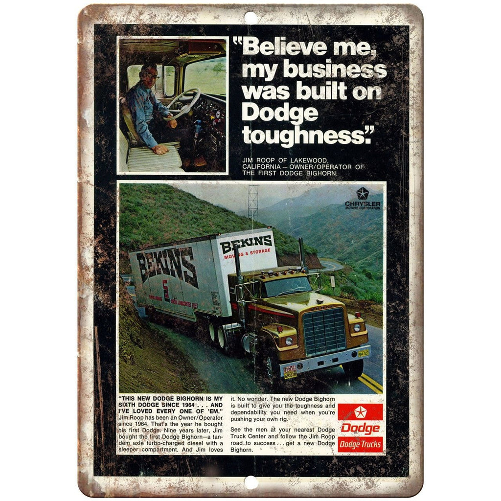 Dodge Bighor Truck Ad Benkins Vintage Ad 9" x 12" Reproduction Metal Sign A256