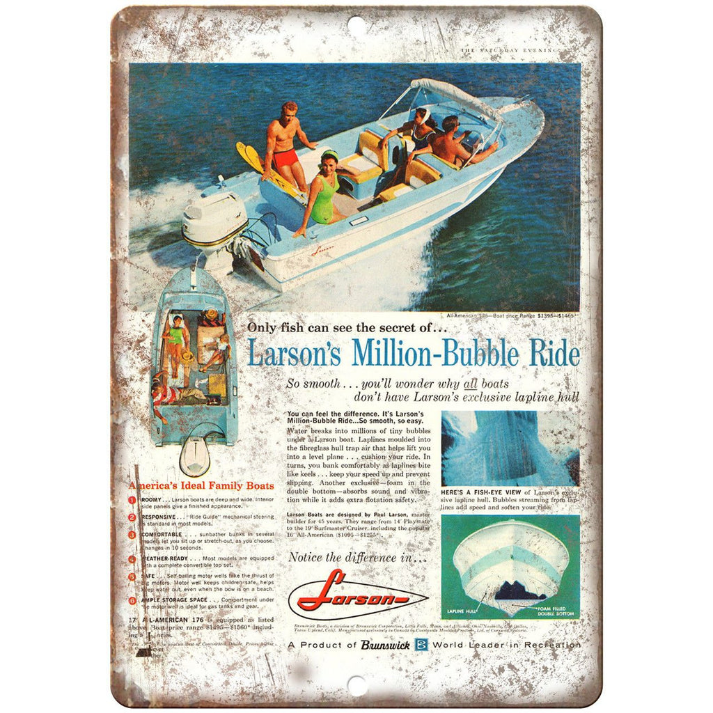 Larson Boating Vintage Ad 10" x 7" Reproduction Metal Sign L41